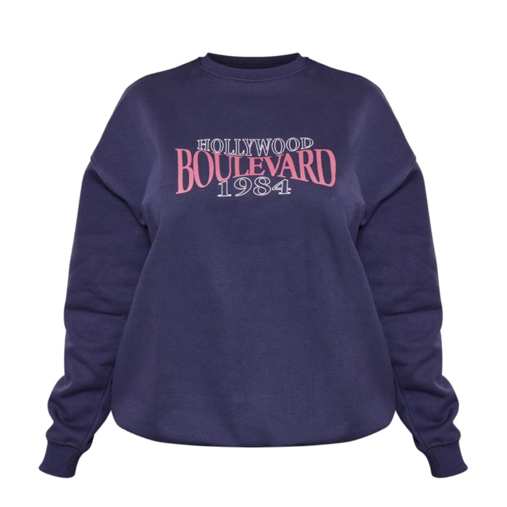PrettyLittleThing Navy Hollywood Boulevard Oversized Sweatshirt
